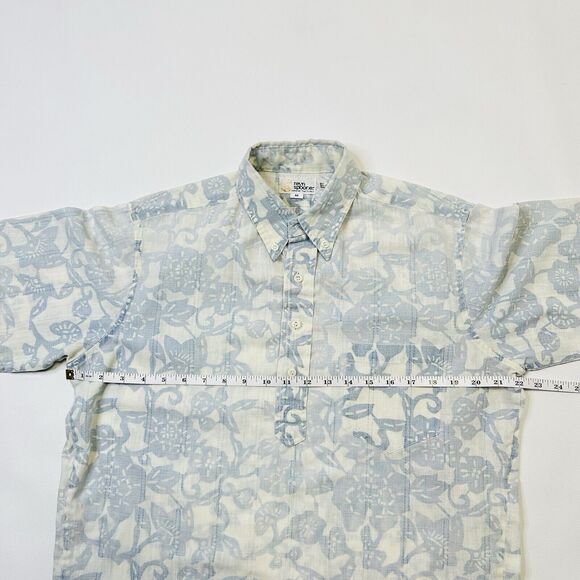 Reyn Spooner 1/4 Button Up Aloha Shirt Mens Size Medium Blue Floral Hawaiian - Picture 11 of 12